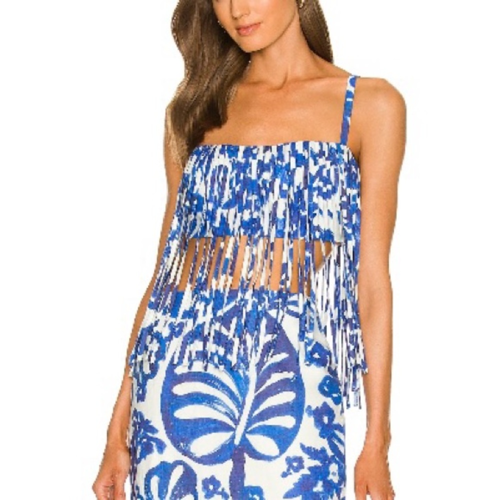 ALEXIS Tania Top Fringe Bandeau Linen Klein Blue Sz Small NWT